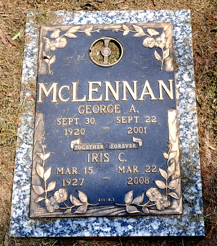 Photo of headstones/George A McLennan 1920-2001 hdstn Lynchburg Fort Hill Mem Pk VA